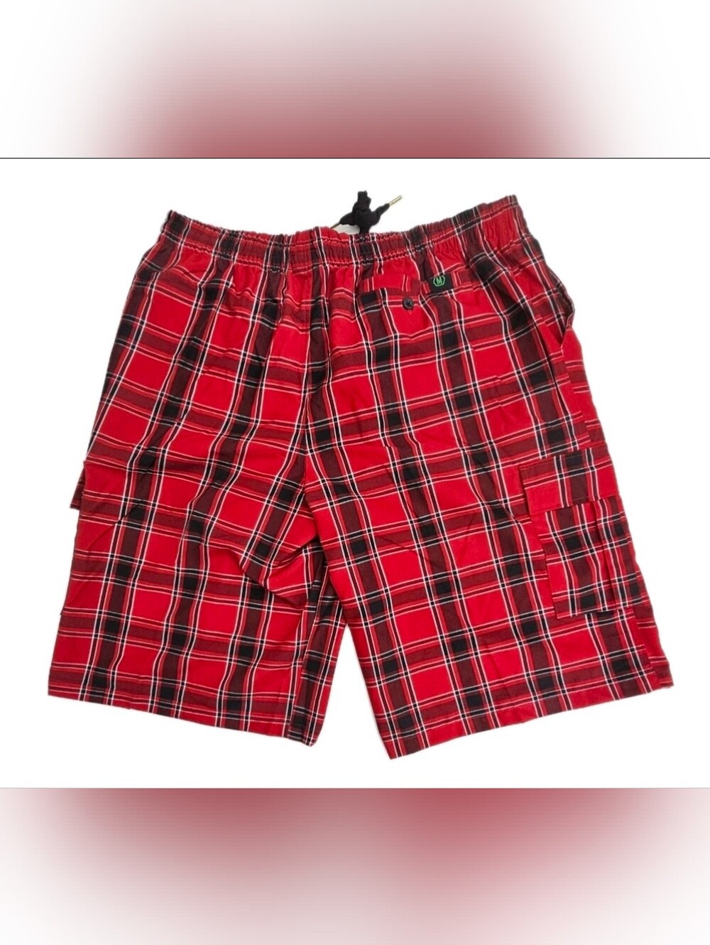 NWT MJC Apparel Men's Plaid Cargo Shorts 4XL Red Black Deadstock HK-1608